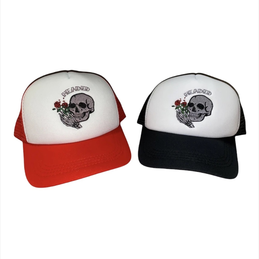 Black /Red Skull trucker foam hat